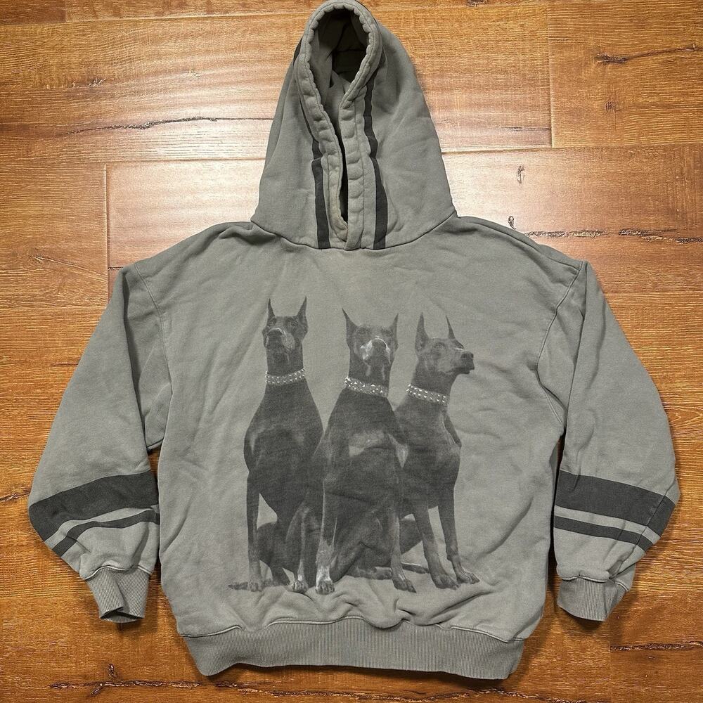 Empty Reference Doberman Pincher Hoodie Sweater Men XS Gray Oversized Streetwear